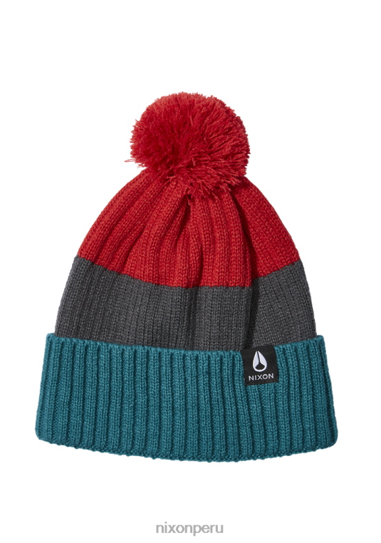 accesorios educacion fisica Nixon gorro schrader con pompón cedro oscuro/rojo 86XRT382 - Image 1