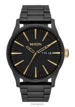 mirar educacion fisica Nixon centinela de acero inoxidable negro mate/oro 86XRT6