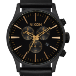 mirar educacion fisica Nixon crono centinela de cuero negro mate/dorado/negro 86XRT107