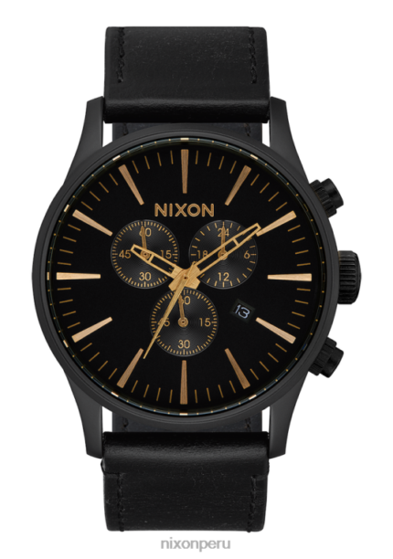 mirar educacion fisica Nixon crono centinela de cuero negro mate/dorado/negro 86XRT107