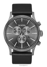 mirar educacion fisica Nixon crono centinela de cuero todo bronce/negro 86XRT109