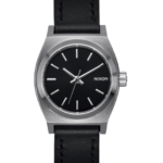 mirar educacion fisica Nixon cuero de cajero de poca monta negro plata 86XRT264