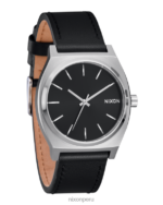 mirar educacion fisica Nixon cuero del cajero del tiempo negro plata 86XRT130 - Image 2