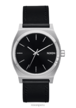 mirar educacion fisica Nixon cuero del cajero del tiempo negro plata 86XRT130