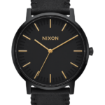 mirar educacion fisica Nixon portero de cuero todo negro/oro 86XRT60