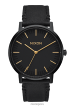 mirar educacion fisica Nixon portero de cuero todo negro/oro 86XRT60