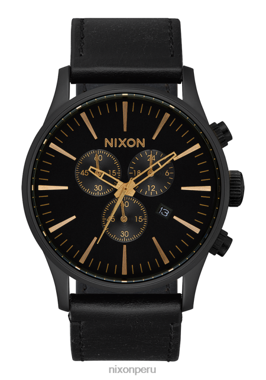 mirar educacion fisica Nixon crono centinela de cuero negro mate/dorado/negro 86XRT107