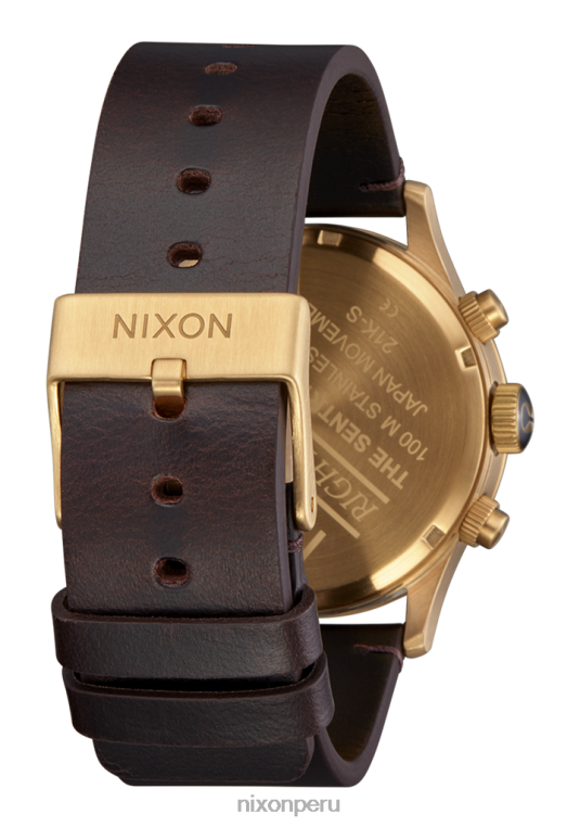 mirar educacion fisica Nixon crono centinela de cuero oro/índigo/marrón 86XRT108