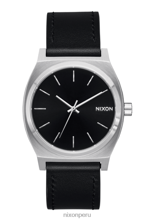 mirar educacion fisica Nixon cuero del cajero del tiempo negro plata 86XRT130