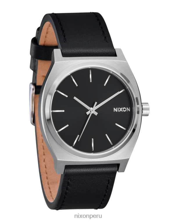 mirar educacion fisica Nixon cuero del cajero del tiempo negro plata 86XRT130