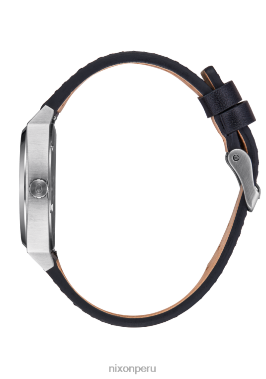 mirar educacion fisica Nixon cuero del cajero del tiempo negro plata 86XRT130