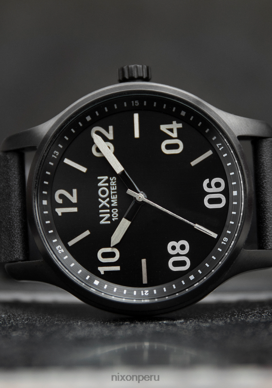 mirar educacion fisica Nixon patrulla de cuero negro/plata 86XRT106