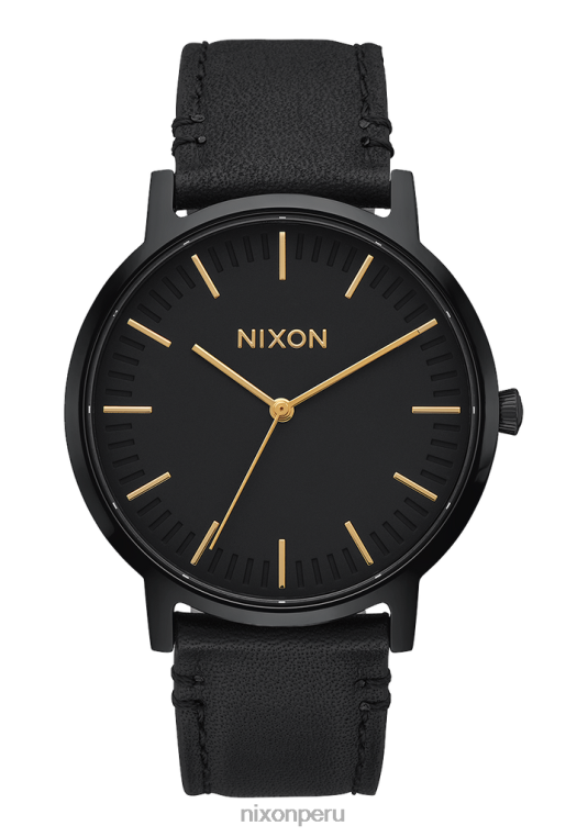 mirar educacion fisica Nixon portero de cuero todo negro/oro 86XRT60