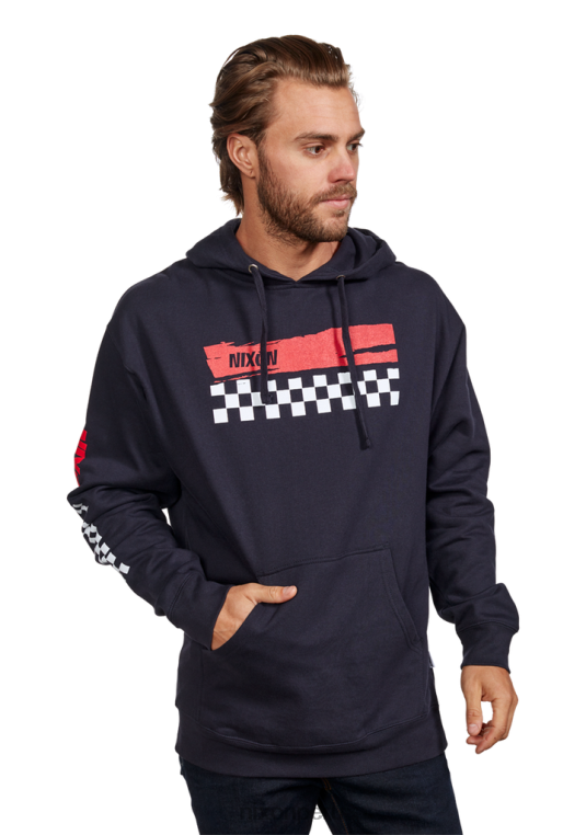 ropa educacion fisica Nixon sudadera con capucha de circuito azul marino/rojo 86XRT477